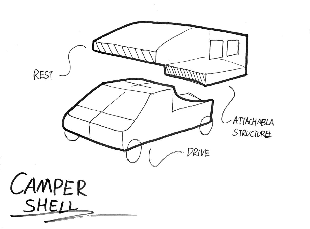 Camper Shell — attachable rest module on a driving base