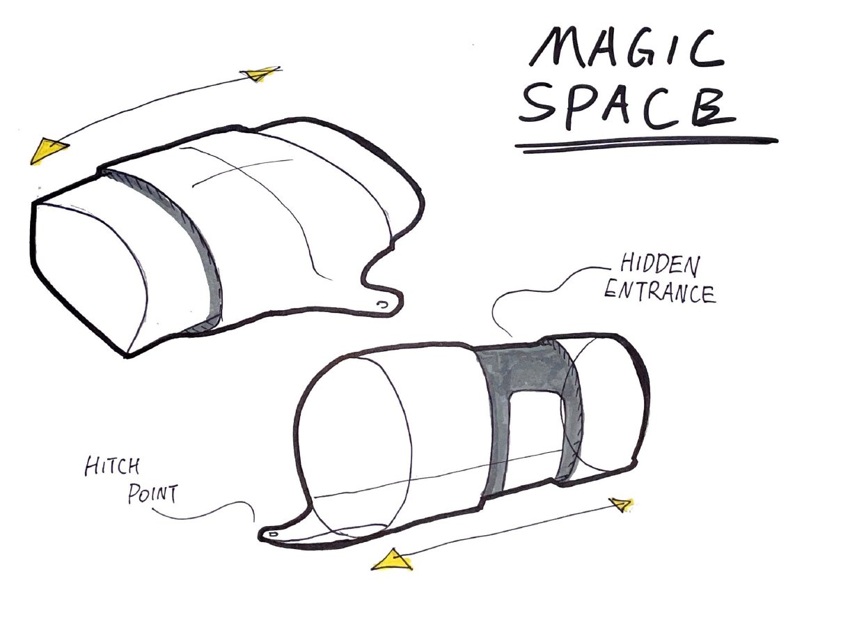 Magic Space — hidden entrance pod with hitch point